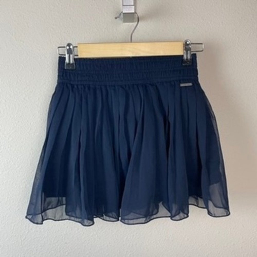 Abercrombie & Fitch Pleated Mini Skirt Womens Small Navy Blue Fairycore Chiffon